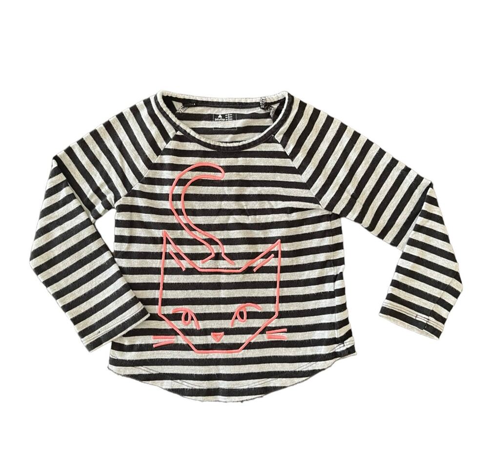Gap VGUC Black / Light Gray Stripes Long Sleeve Shirt with Cat